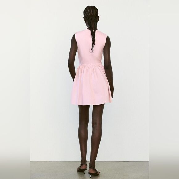 NWT ZARA SHORT gabardine corset voluminous pink dress - Picture 11 of 16